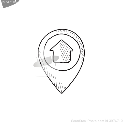 Image of Pointer with house inside sketch icon.