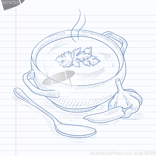 Image of Pot of hot soup.