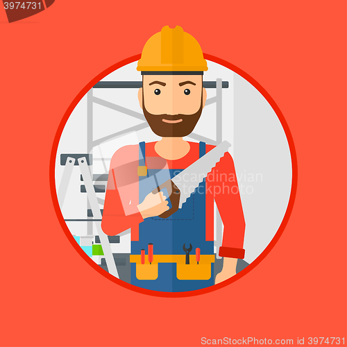 Image of Smiling worker with saw.