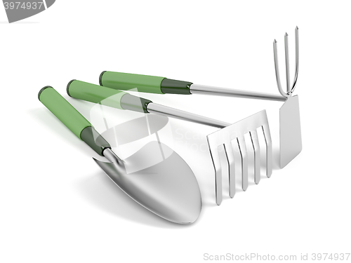 Image of Rake, trowel and hoe