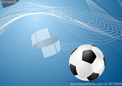 Image of Abstract blue wavy soccer background with ball