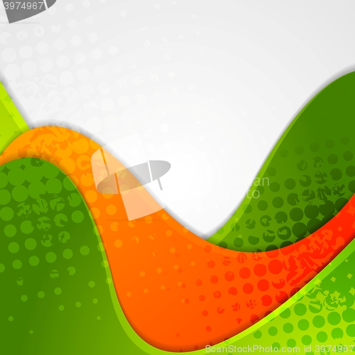 Image of Abstract grunge green orange wavy background