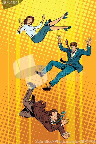 Image of Business man and woman falling down