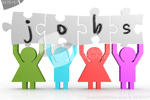 Image of Four people hold puzzle with jobs word