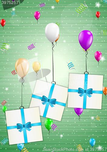 Image of birthday card with balloons and gift