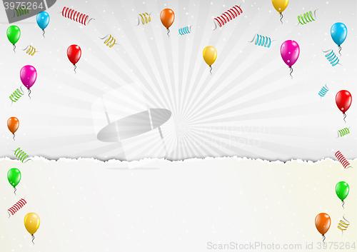 Image of celebration balloons and torn paper