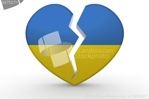 Image of Broken white heart shape with Ukraine flag