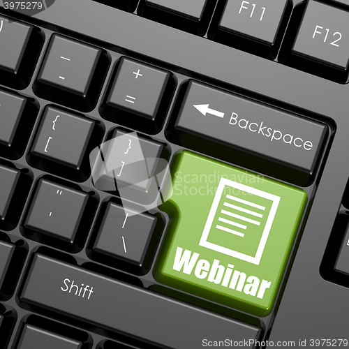 Image of Computer keyboard with word webinar