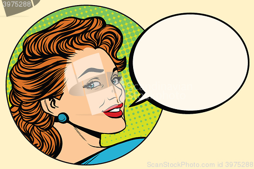 Image of Happy pop art retro woman close-up face