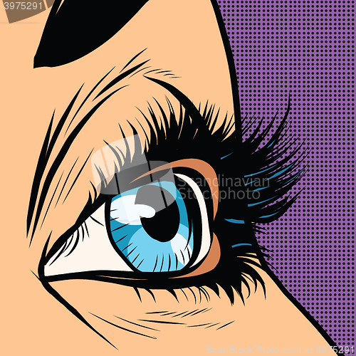 Image of Close-up blue woman eye looks to right