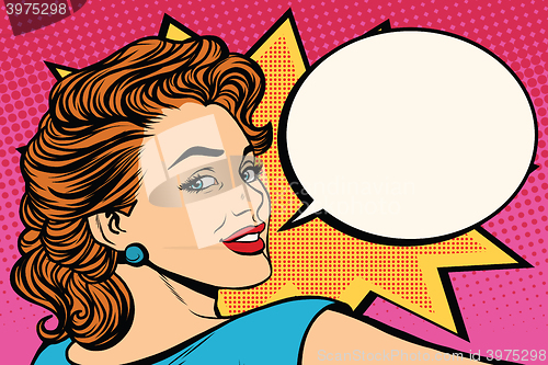 Image of Happy pop art retro woman close-up face