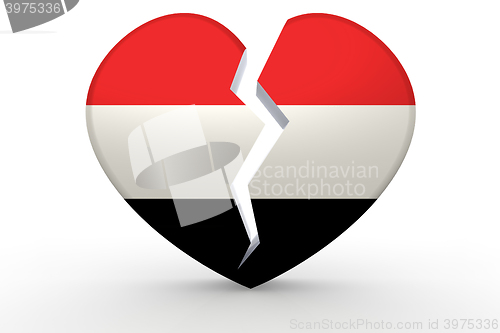 Image of Broken white heart shape with Yemen flag