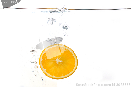 Image of Orangle Slices Falling Into Water Splashing