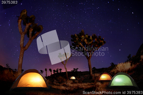 Image of Light Painted Landscape of Camping and Stars