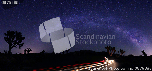 Image of Light Painted Landscape of Milky Way Stars Panorama