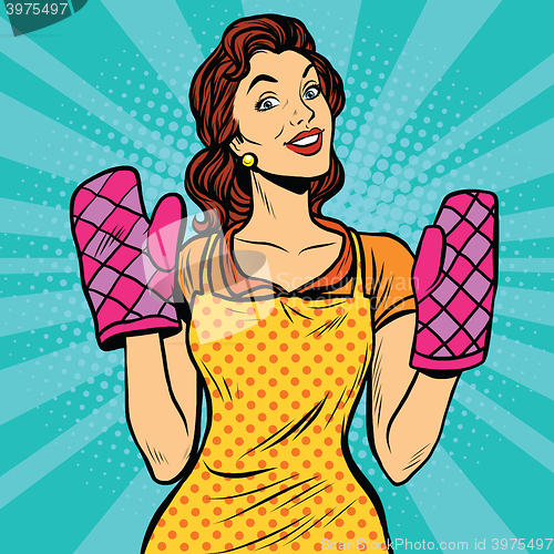 Image of Retro woman cooking in the kitchen