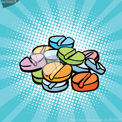 Image of colorful medical pills, sports doping and drugs