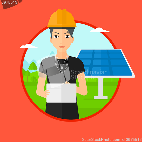 Image of Female worker of solar power plant.