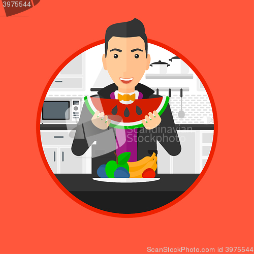 Image of Man eating watermelon.
