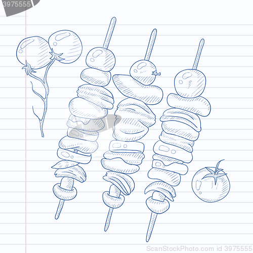 Image of Shish kebabs on skewers.