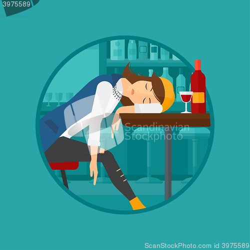 Image of Drunk woman sleeping in bar.