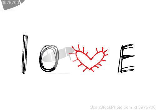 Image of Word ''Love'' with abstract red heart