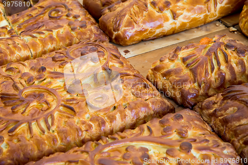 Image of Kulebyaka cabbage pie. Russian cuisine