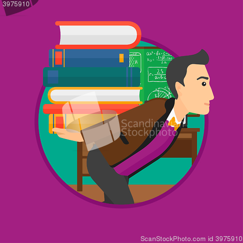 Image of Student with pile of books.