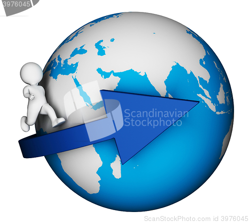 Image of Character Globe Indicates Global Earth And Man 3d Rendering