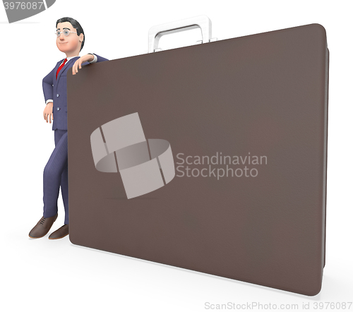 Image of Businessman Character Shows Copy Space And Bag 3d Rendering