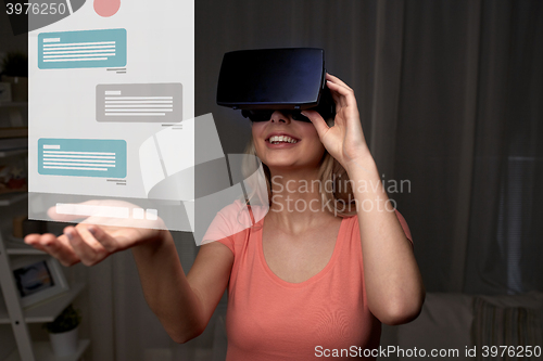 Image of woman in virtual reality headset or 3d glasses