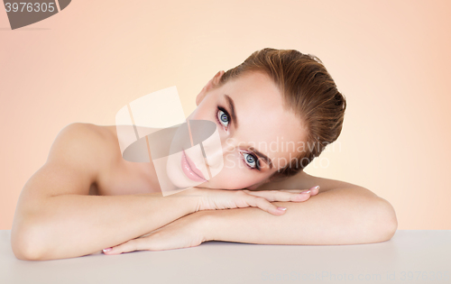 Image of beautiful young woman face and hands