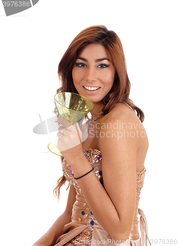 Image of Portrait of woman with champagne glass.