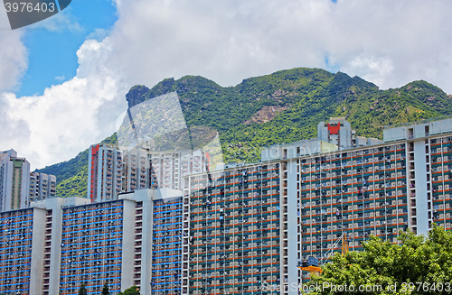 Image of hong kong public estate with landmark lion rock