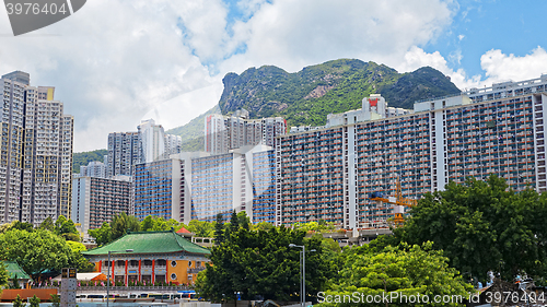 Image of hong kong public estate with landmark lion rock