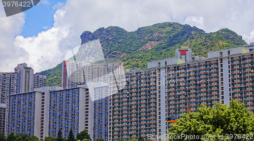 Image of hong kong public estate with landmark lion rock