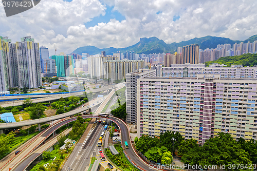 Image of hong kong public estate with landmark lion rock