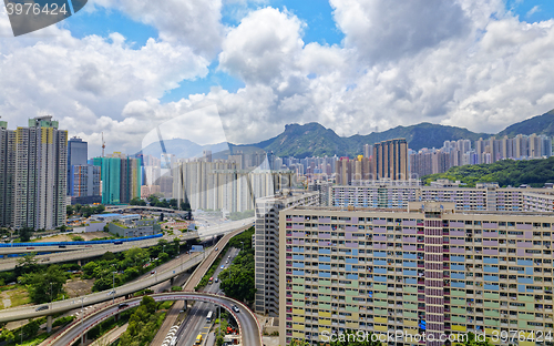 Image of hong kong public estate with landmark lion rock