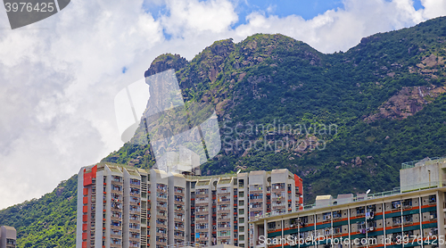 Image of hong kong public estate with landmark lion rock