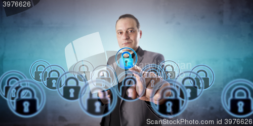 Image of Man Picking A Virtual Lock Among Many Multiples