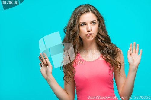 Image of The young woman\'s portrait with thoughtful emotions