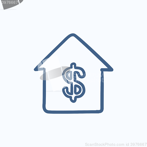 Image of House with dollar symbol sketch icon.