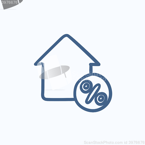 Image of House with discount tag sketch icon.