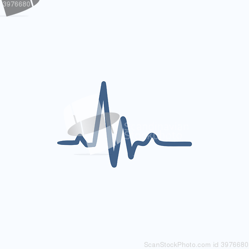 Image of Heart beat cardiogram sketch icon.