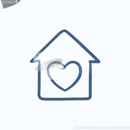 Image of House with heart symbol sketch icon.