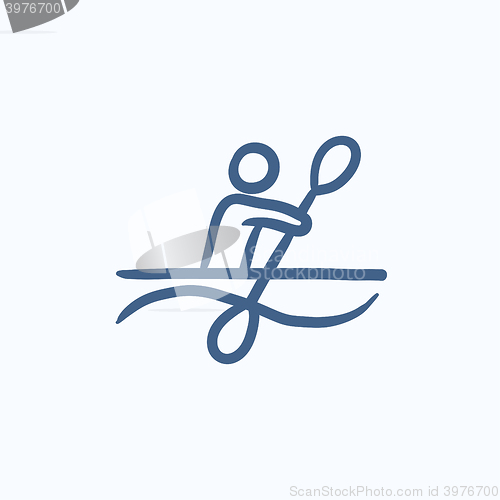 Image of Man kayaking sketch icon.