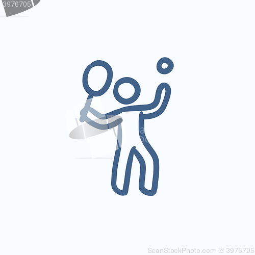 Image of Man playing big tennis sketch icon.