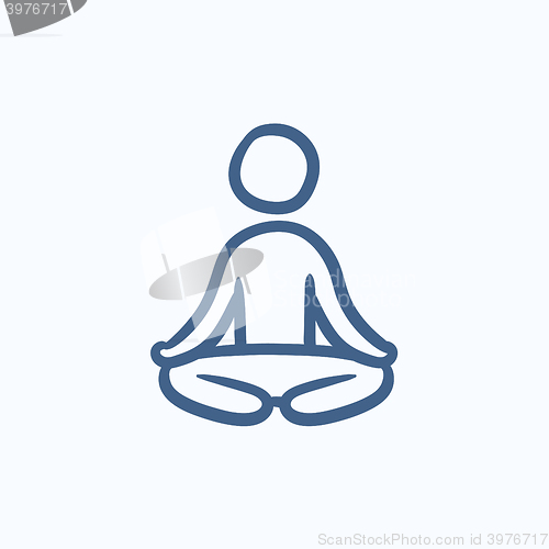 Image of Man meditating in lotus pose sketch icon.