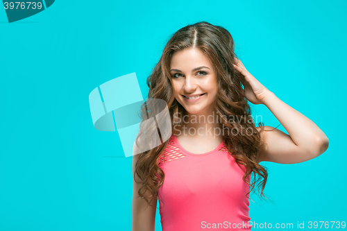 Image of The young woman\'s portrait with happy emotions