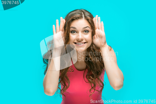 Image of The young woman\'s portrait with happy emotions